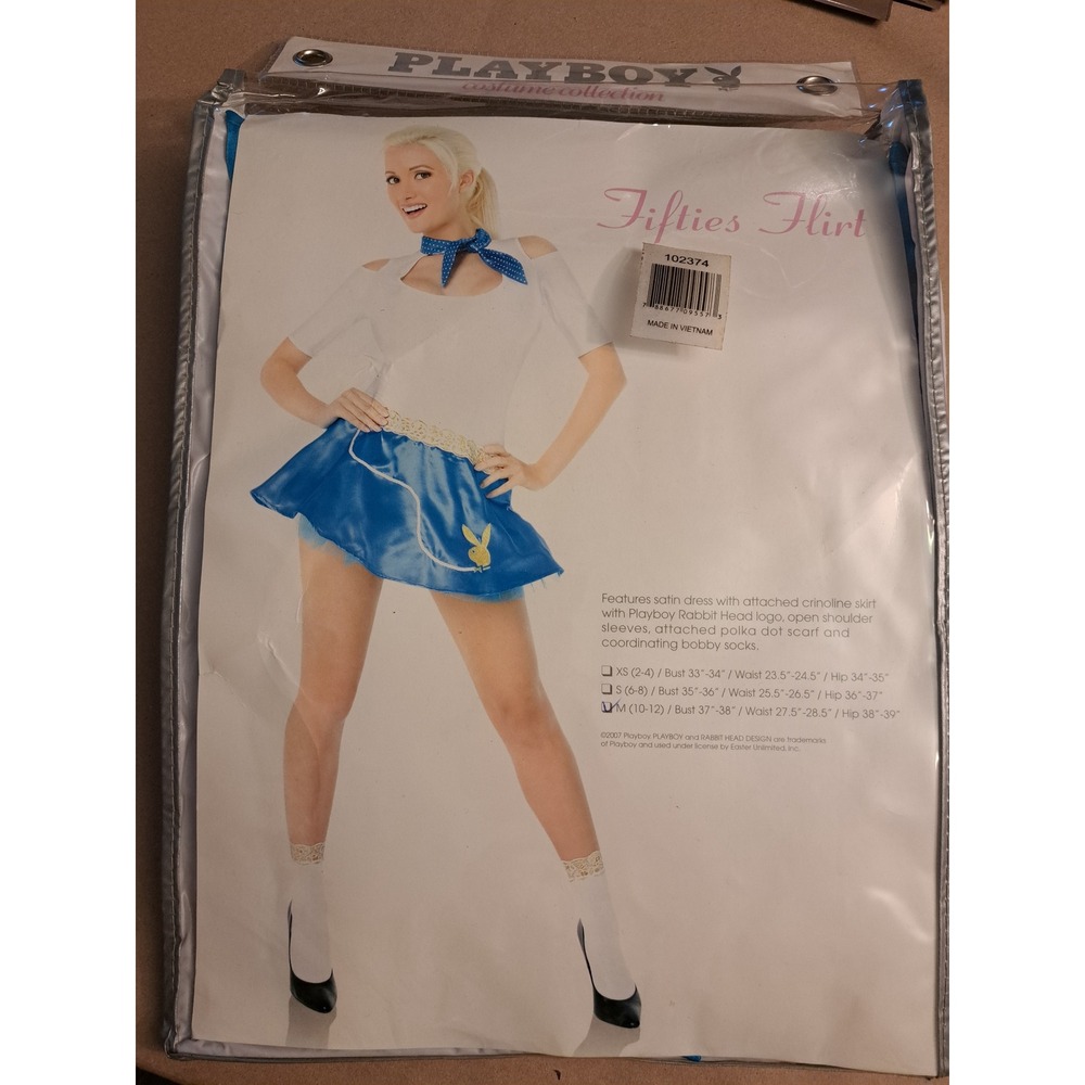 Playboy Fifties Flirt Costume Set Blue White Retro Dress Socks 102374 Medium